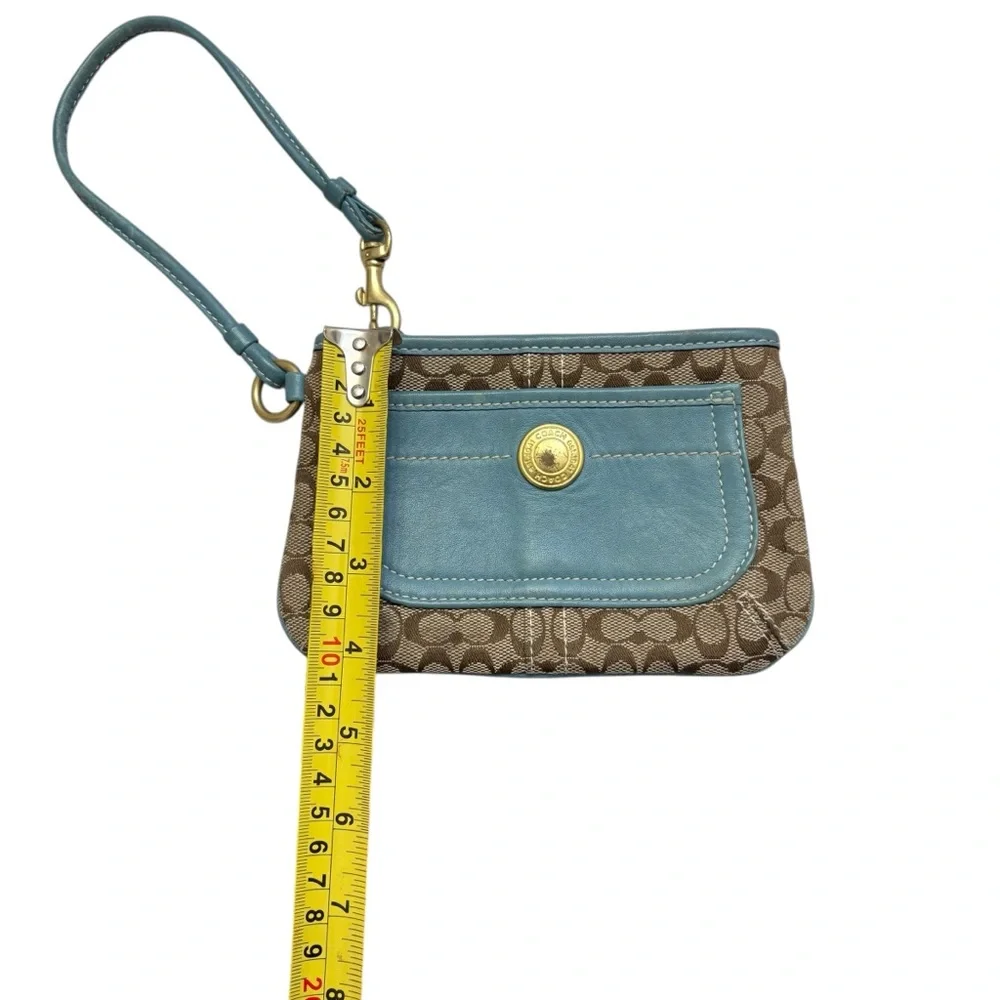 Coach vintage y2k rare ergo Brown Signature Canvas Wristlet Blue Leather Pocket